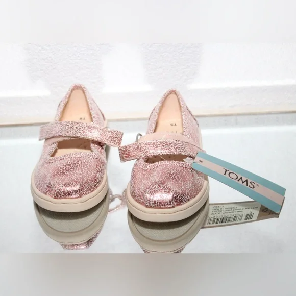 TOMS Crackle Foil Toddler Girls Mary Jane’s Shoes Brand New Size 5 Dusty Peony - Picture 2 of 10